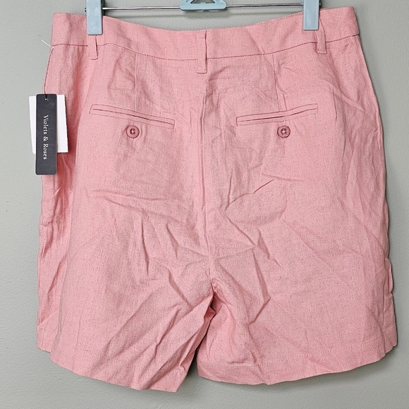Violets & Roses Women's ESTILO Pleated Linen Blend Shorts Rose Tan Size 8/29 - Picture 2 of 8